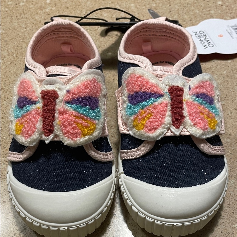 wonder nation Navy & Pink Butterfly Strap Sneakers